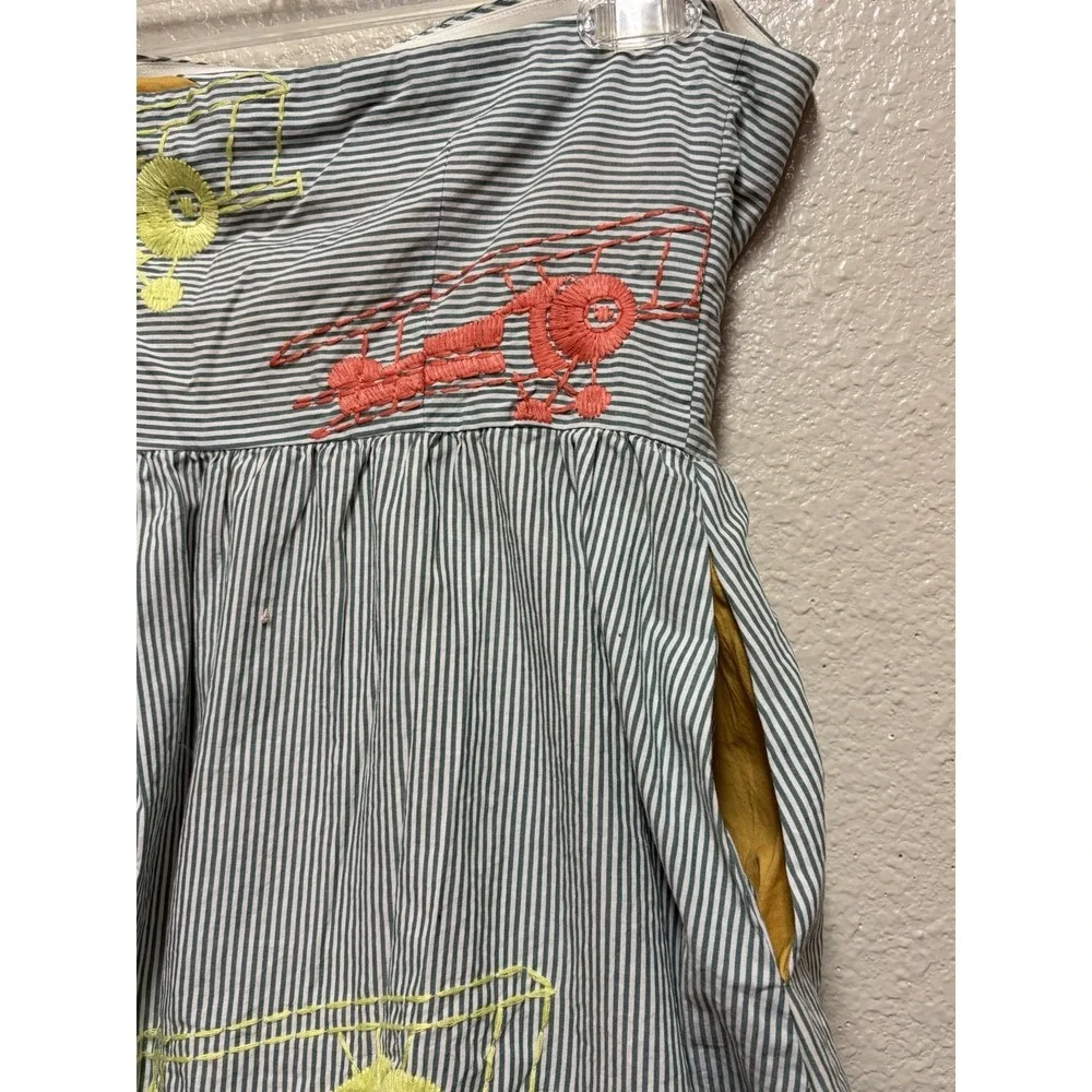 Moulinette Soeurs Girls Size 4 Cotton Striped Airplane Embroidered Dress